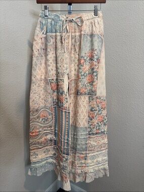 Patchwork Floral Maxi Skirt - Cream & Dusty Blue